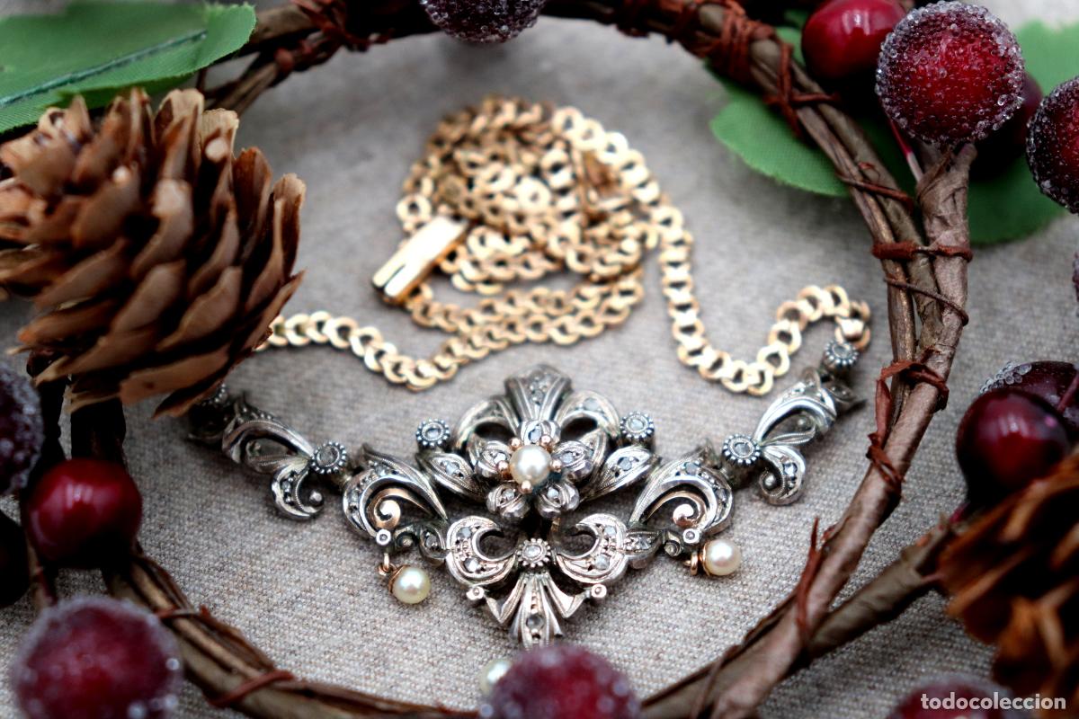 Joyeria: Collar en oro y plata de 19,2K con perlas y diamantes. - Foto 6