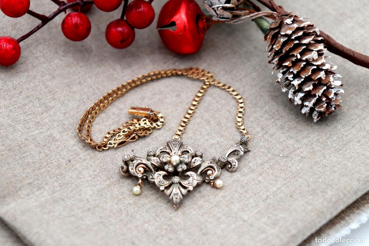 Joyeria: Collar en oro y plata de 19,2K con perlas y diamantes. - Foto 7