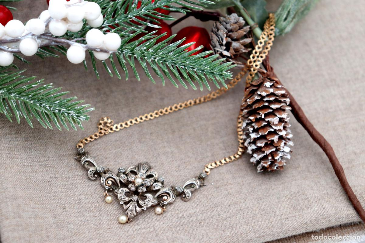 Joaillerie: Collar en oro y plata de 19,2K con perlas y diamantes.