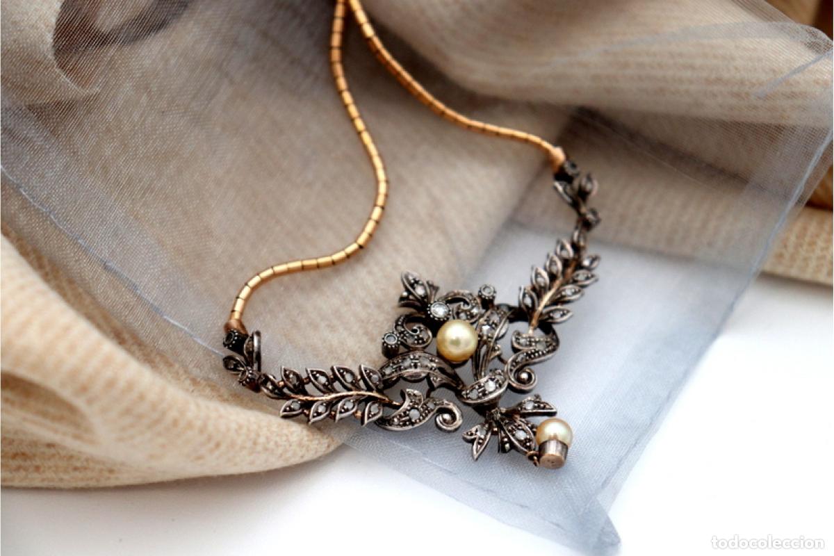 Joyeria: Collar en oro y plata de 19,2K con perla y diamantes. - Foto 4