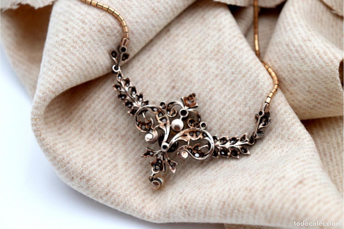 Joyeria: Collar en oro y plata de 19,2K con perla y diamantes. - Foto 5