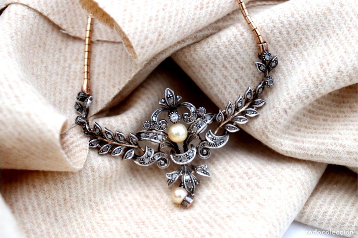 Joyeria: Collar en oro y plata de 19,2K con perla y diamantes. - Foto 8