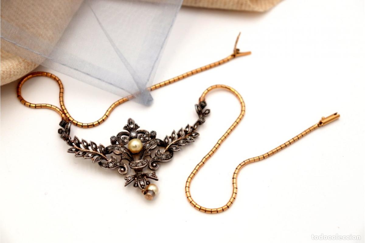Jewelry: Collar en oro y plata de 19,2K con perla y diamantes.