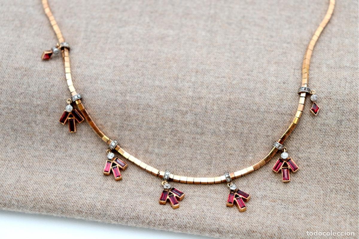 Joyeria: Collar de oro de 19,2 quilates con granates y diamantes - Foto 2