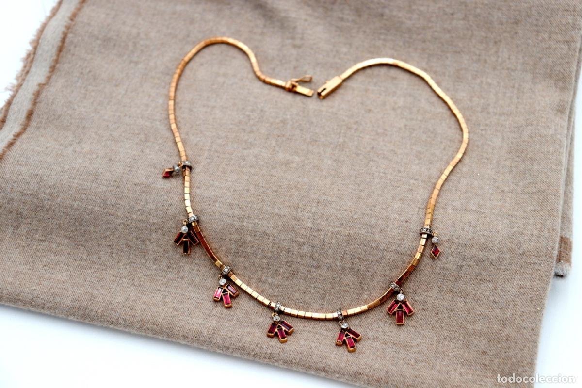 Joyeria: Collar de oro de 19,2 quilates con granates y diamantes - Foto 6