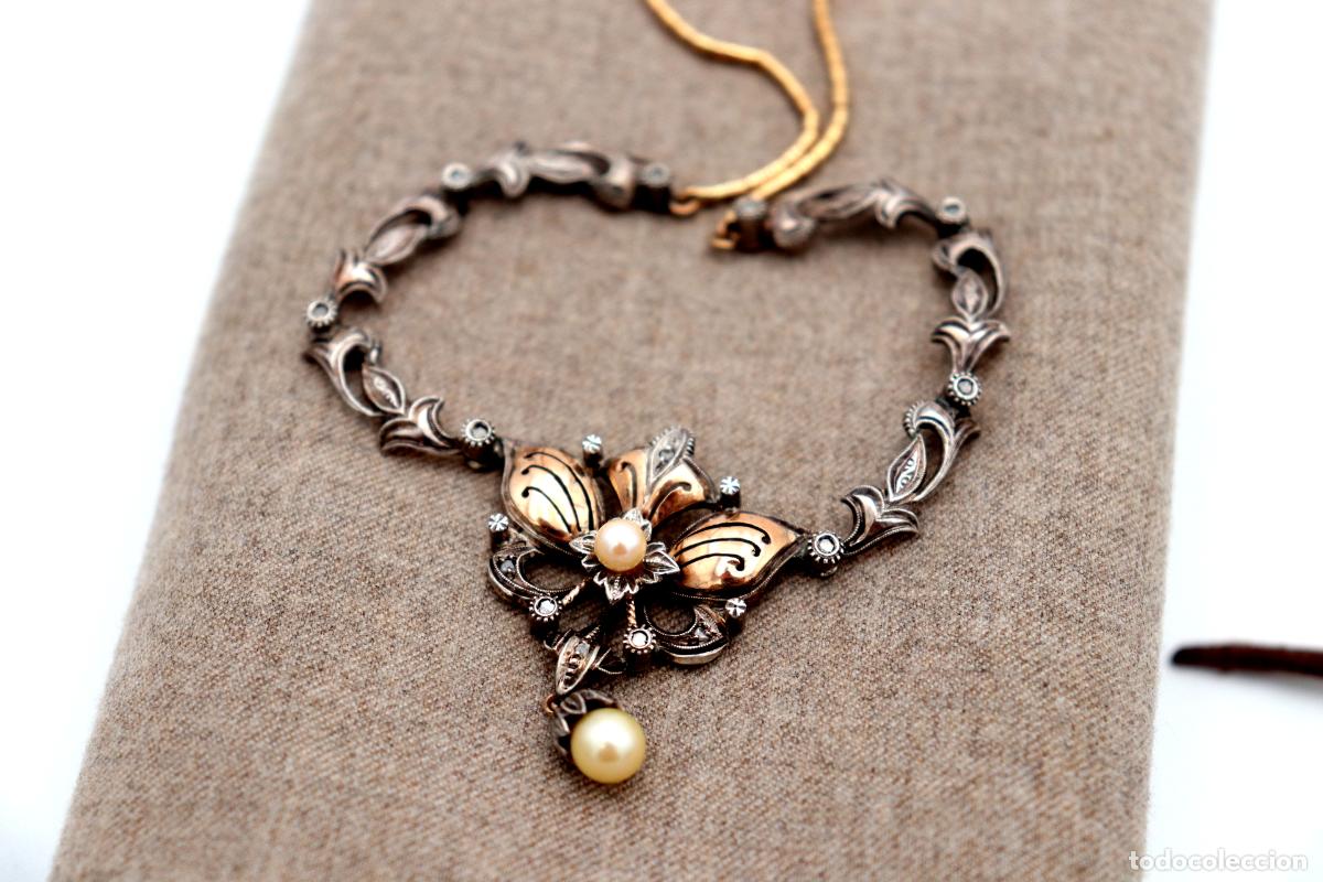 Joyeria: Collar en oro y plata de 19,2K con perlas y diamantes. - Foto 5