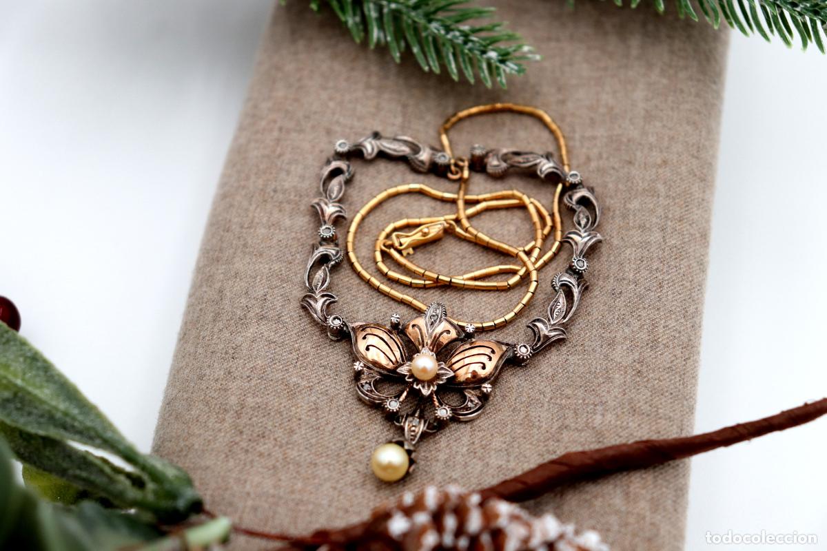 Jewelry: Collar en oro y plata de 19,2K con perlas y diamantes.