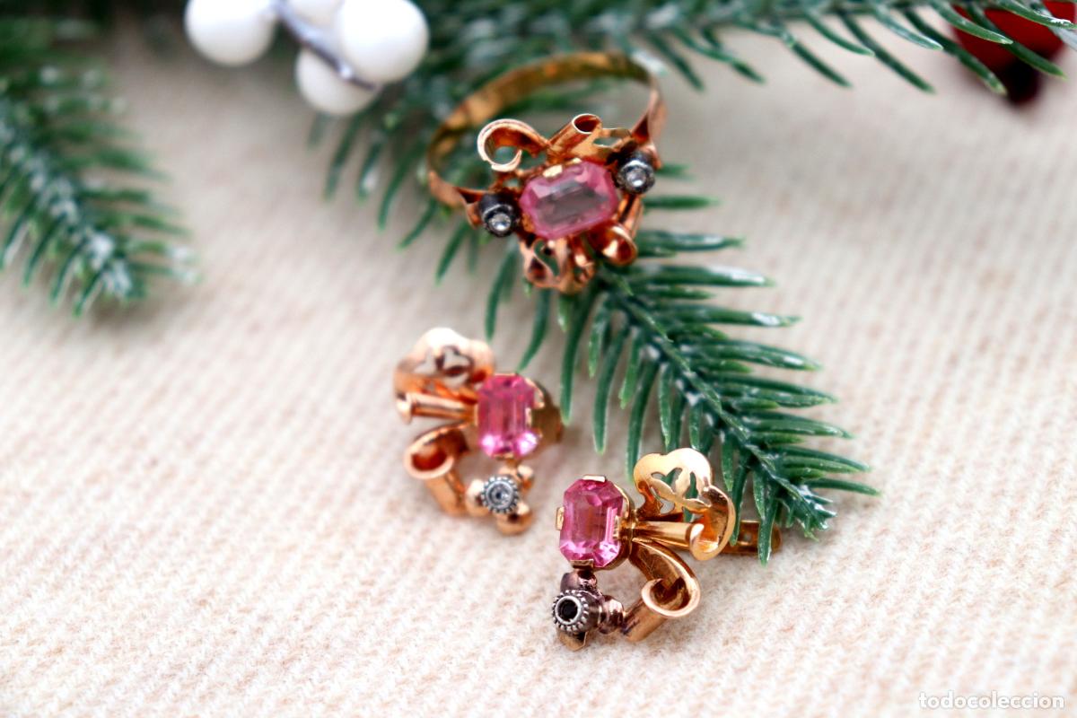 Joyeria: Conjunto de anillo y pendientes en oro de 19,2K. - Foto 5