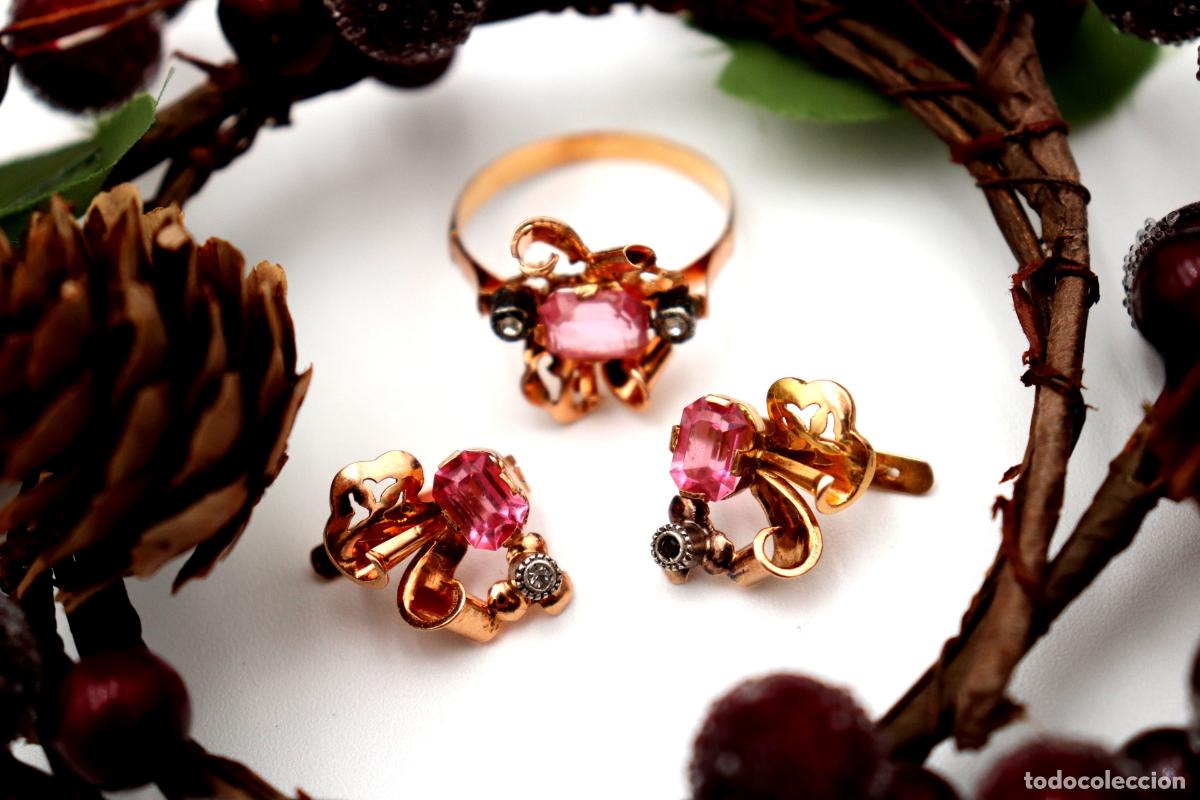 Joyeria: Conjunto de anillo y pendientes en oro de 19,2K. - Foto 1