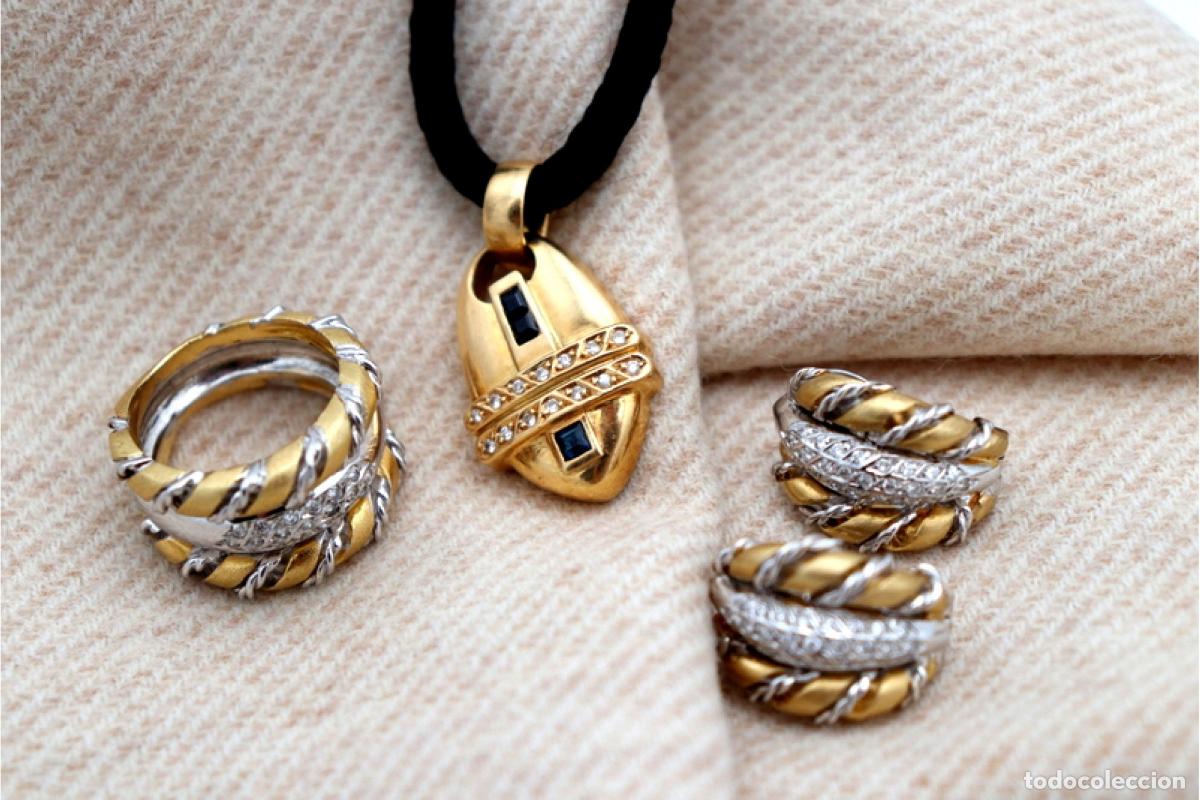 Joyeria: Conjunto de anillo y pendientes en oro bicolor de 19,2K con diamantes. - Foto 2