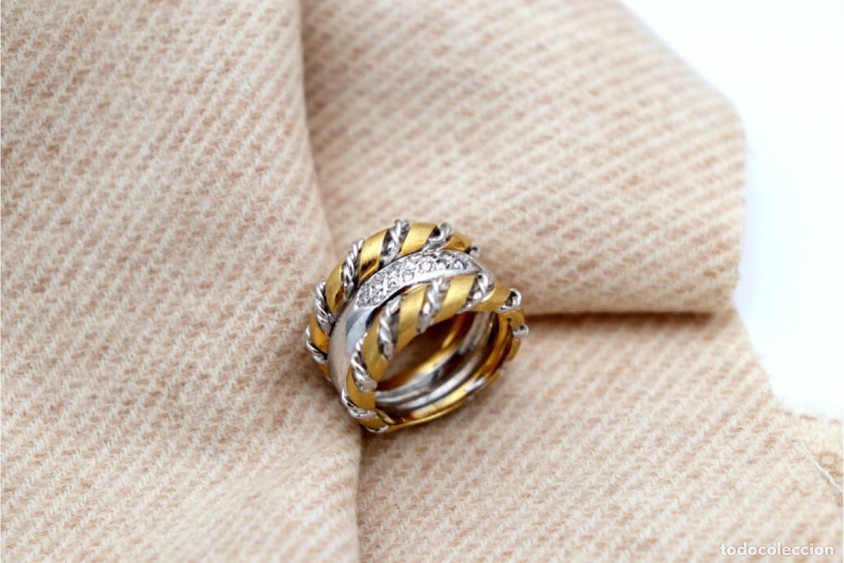 Joyeria: Conjunto de anillo y pendientes en oro bicolor de 19,2K con diamantes. - Foto 3