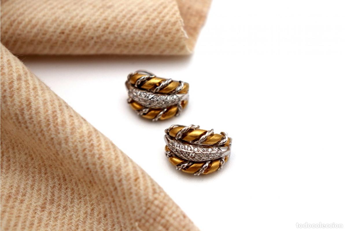 Joyeria: Conjunto de anillo y pendientes en oro bicolor de 19,2K con diamantes. - Foto 4