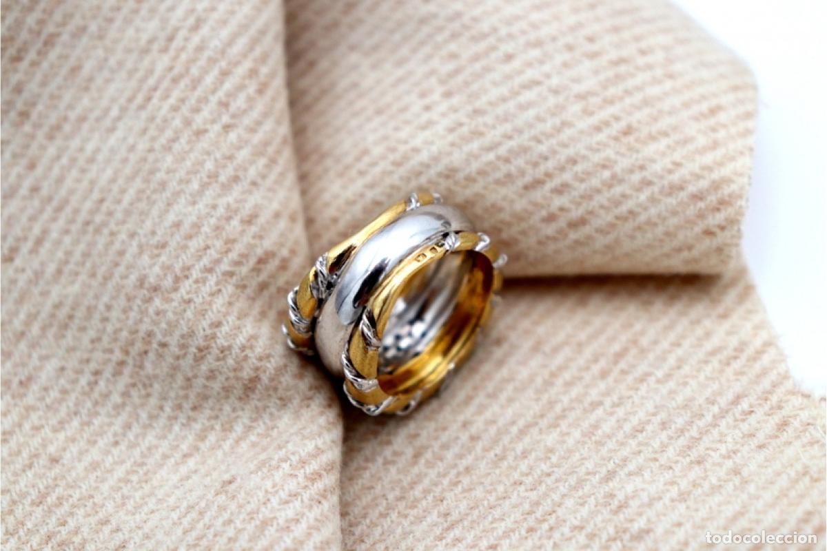 Joyeria: Conjunto de anillo y pendientes en oro bicolor de 19,2K con diamantes. - Foto 6