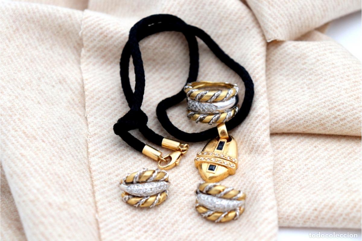 Joyeria: Conjunto de anillo y pendientes en oro bicolor de 19,2K con diamantes. - Foto 7