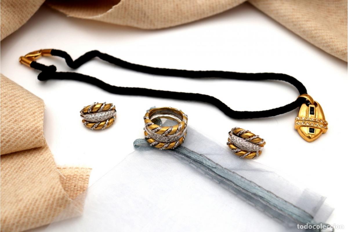 Joyeria: Conjunto de anillo y pendientes en oro bicolor de 19,2K con diamantes. - Foto 8