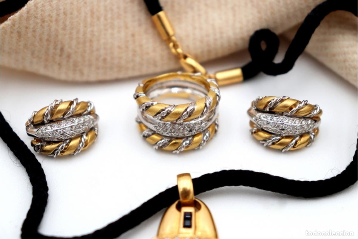 Joyeria: Conjunto de anillo y pendientes en oro bicolor de 19,2K con diamantes. - Foto 9