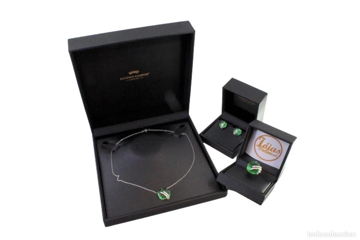 Schmuck: Conjunto de collar, anillo y pendientes en oro blanco de 19,2K con turmalinas y diamantes.