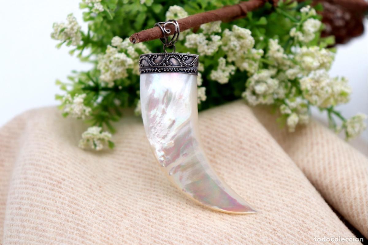 Joaillerie: Colgante de plata con forma de colmillo de jabal&iacute;.
