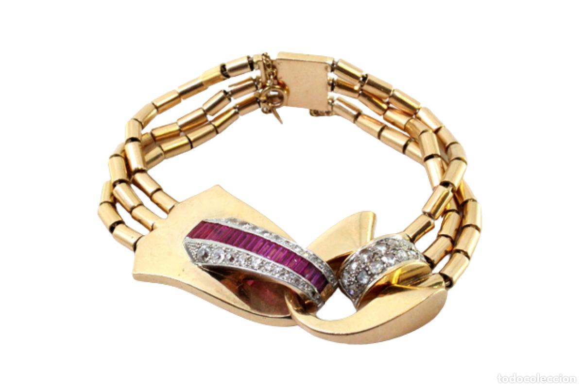 Joyeria: Pulsera de oro de 19,2 quilates con diamantes y rub&iacute;es - Art D&eacute;co