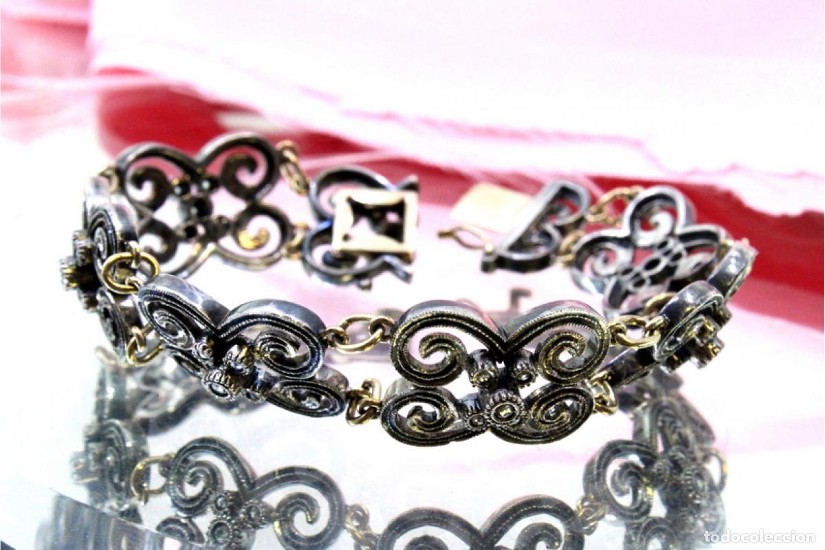 Joalharia: Pulsera en oro de 19,2K y plata con diamantes.