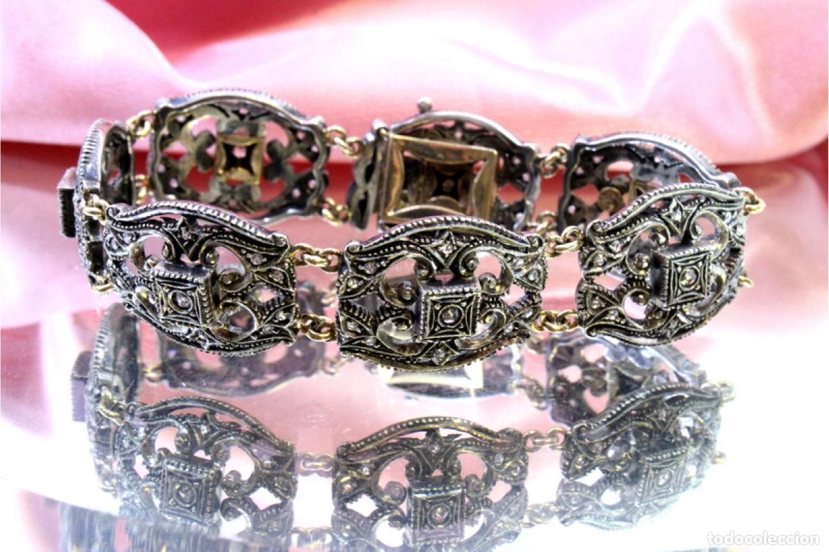 Joalharia: Pulsera en oro de 19,2K y plata con diamantes.