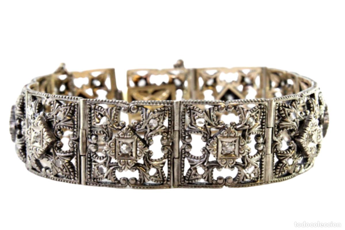Joyeria: Pulsera de oro y plata de 19,2 quilates con diamantes - Art D&eacute;co
