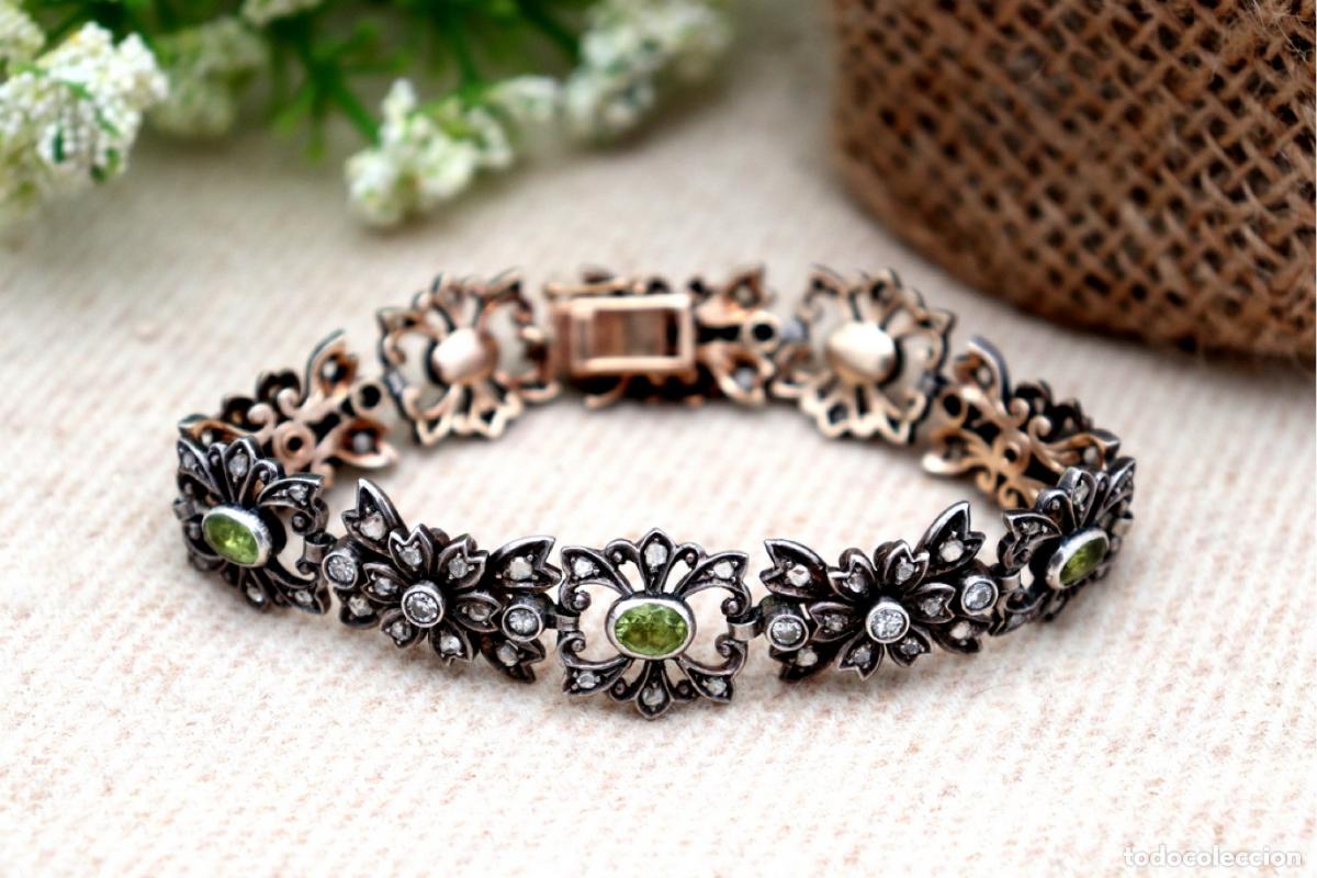 Joalharia: Pulsera en oro y plata de 19,2K con diamantes y turmalinas.