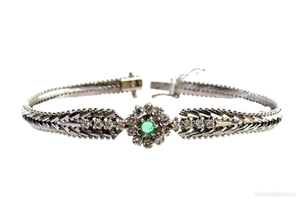Joalharia: Pulsera de oro blanco de 18 quilates con esmeralda y diamantes.
