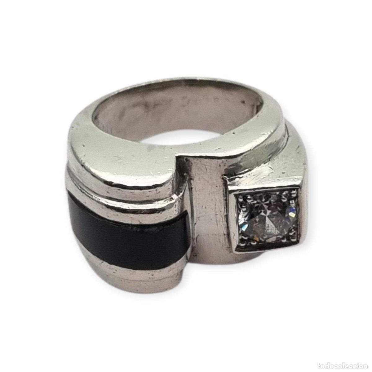 Joyeria: Anillo Art D&eacute;co franc&eacute;s en Plata 800 con &oacute;nix y cristal circa 1930