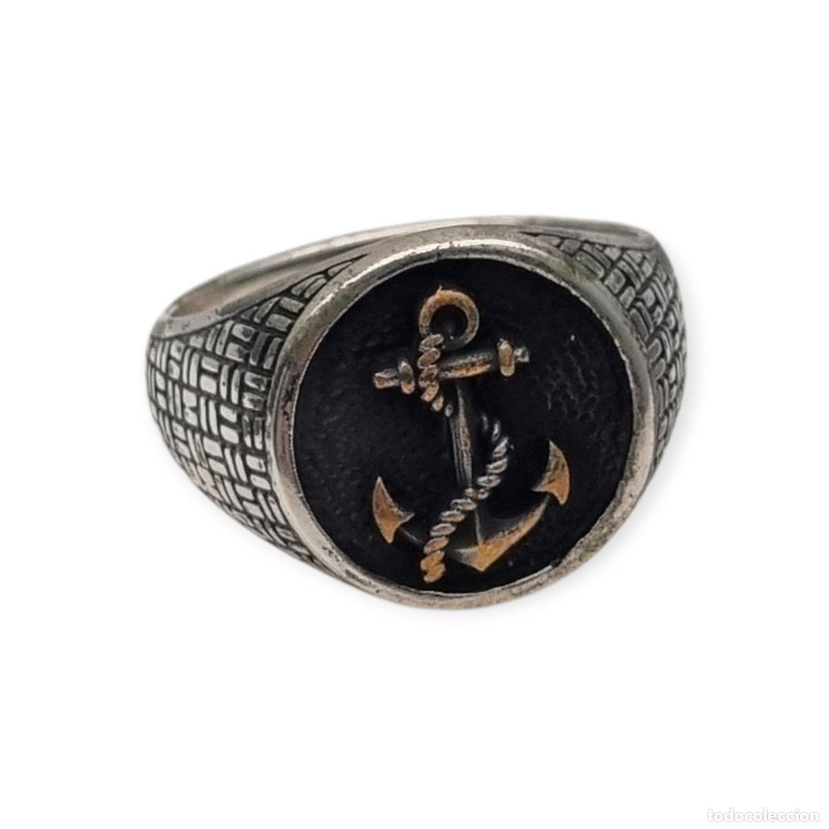 Joyeria: Anillo vintage de plata 925 con ancla marinera, circa 1990