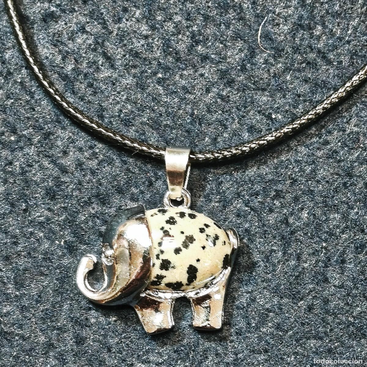Schmuck: COLGANTE ELEFANTE ALPACA CON CABUJON AGATA NEVADA ELEFANTE Y CORDON. MED. 30 X 27 MM ALPACA PLATEADA