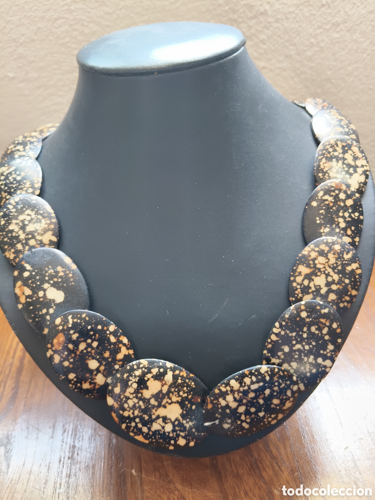 Joyeria: Collar vintage de simil hueso moteado