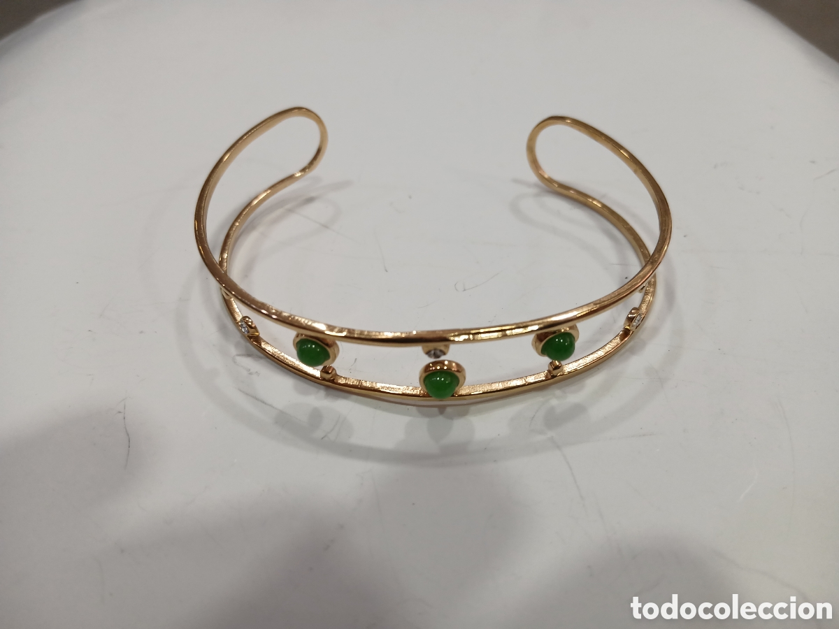 Schmuck: Pulsera brazalete con piedras verdes. (L57)