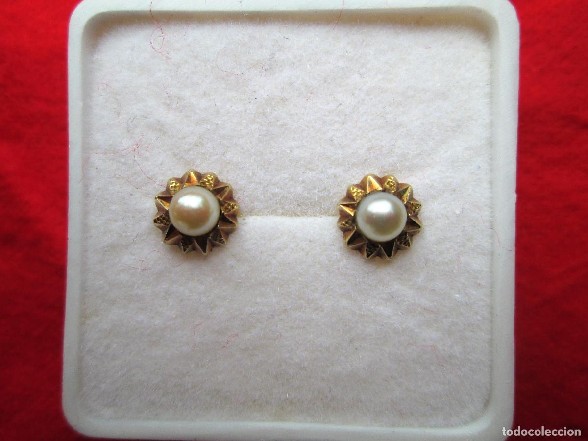 Joyeria: PENDIENTES DE ORO DE 18 KLTS. SOL CON PERLA - CIERRE DE ROSCA - SIN ESTRENAR - Foto 1