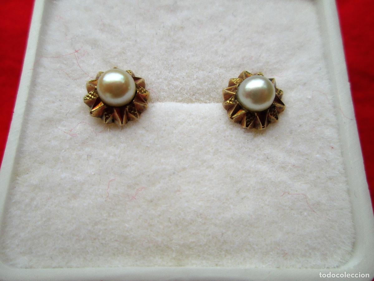 Joyeria: PENDIENTES DE ORO DE 18 KLTS. SOL CON PERLA - CIERRE DE ROSCA - SIN ESTRENAR - Foto 2