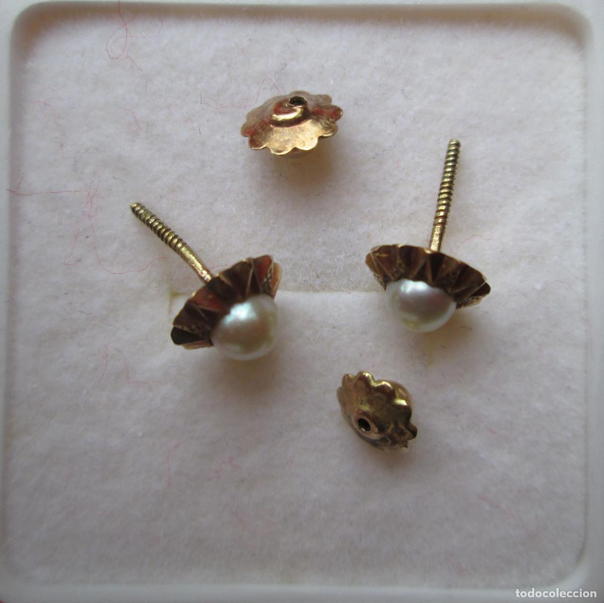 Joyeria: PENDIENTES DE ORO DE 18 KLTS. SOL CON PERLA - CIERRE DE ROSCA - SIN ESTRENAR - Foto 4