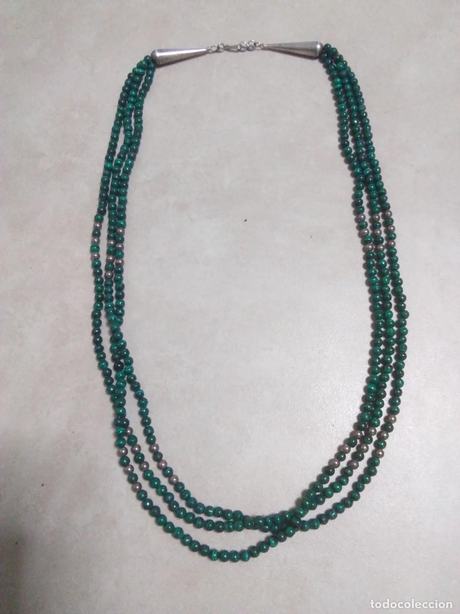 Joyeria: Collar de 3 vueltas en Plata 925 y malaquita