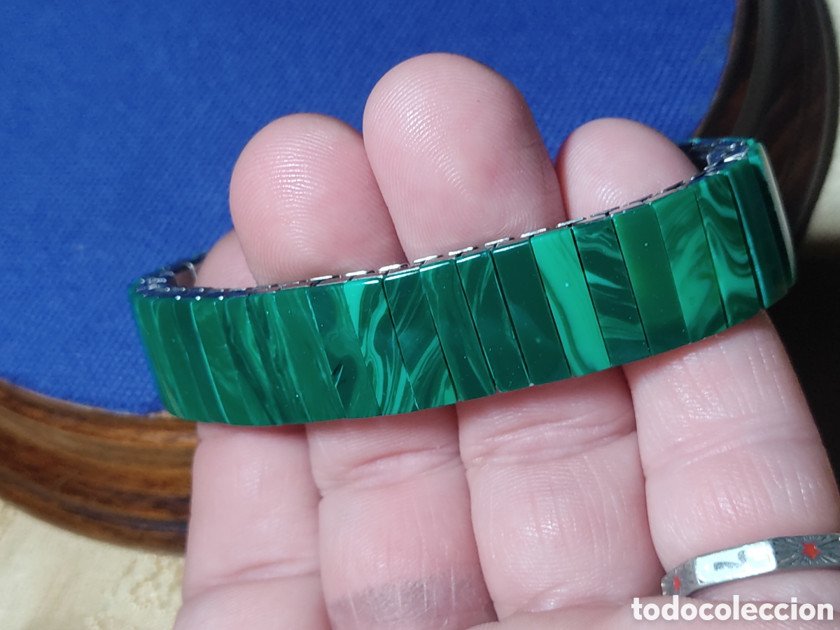 Joyeria: Bonita pulsera de malaquita el&aacute;stica.Nuwva.Vintage.