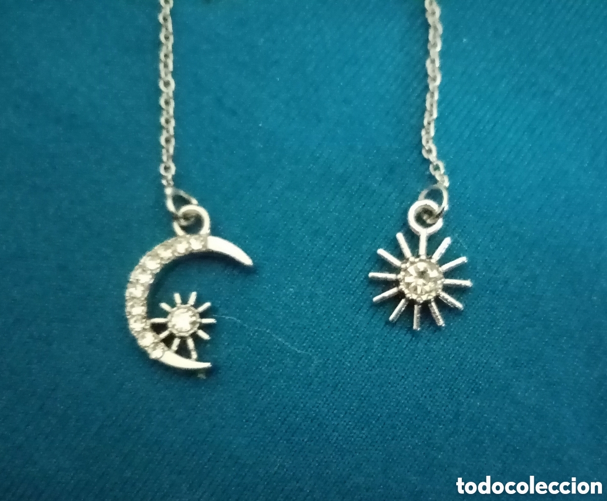 Joalharia: Originales pendientes plateados largo infinito 12,5cm. Sol y luna con brillantitos. Muy bonitos