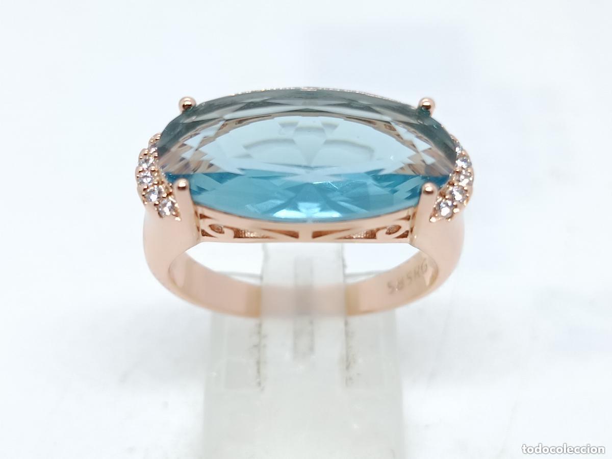 Joyeria: Precioso anillo en oro de 14k con piedra aguamarina tallada