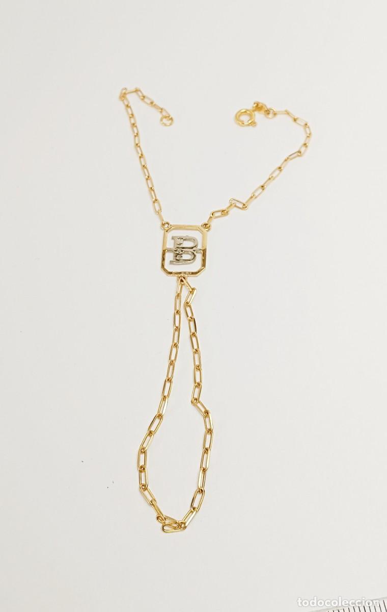 Schmuck: Exclusiva Pulsera de Dedo Oro Amarillo y Blanco de 18kt - Letra &rdquo;B&rdquo; 3,6gr,