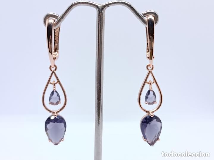 Joalharia: Excelentes pendientes largos en oro de 14k contrastado con cuarzos ahumados