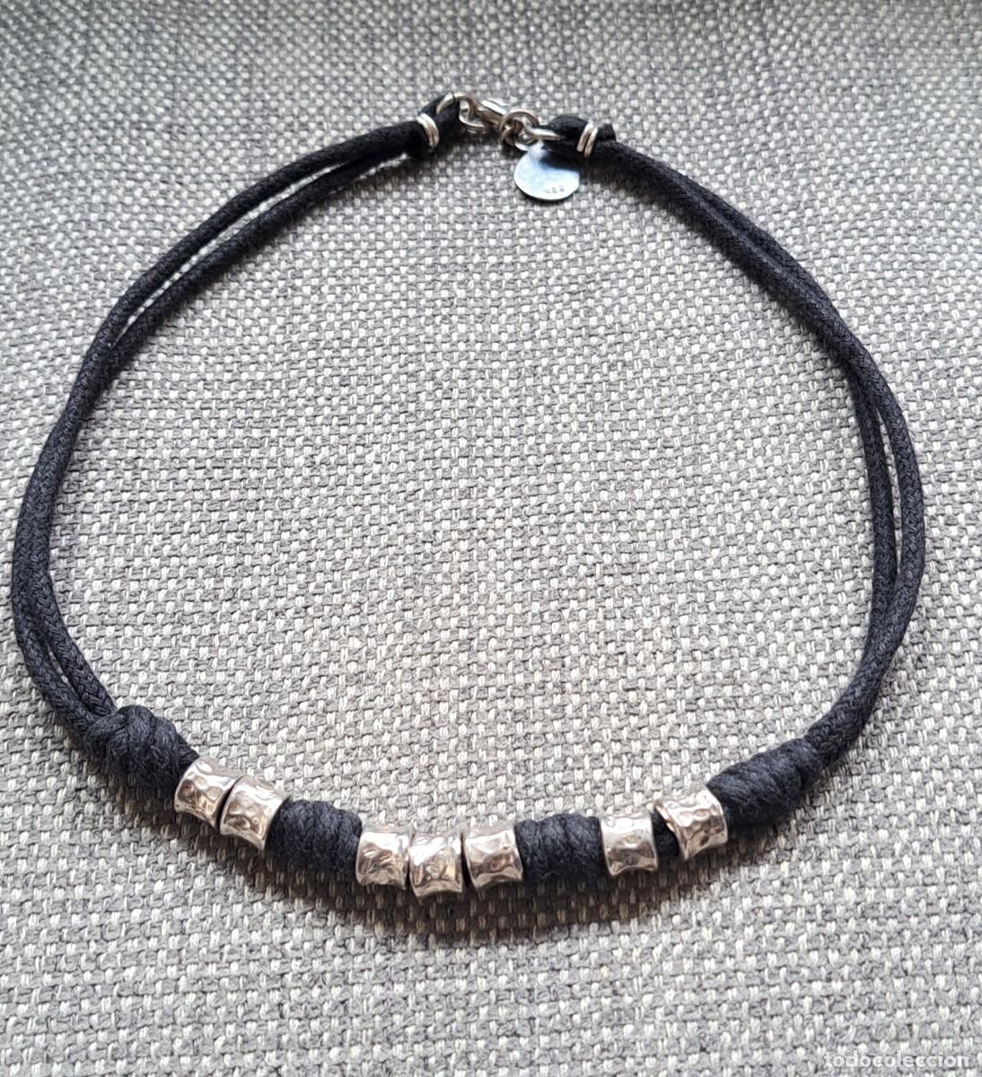 Joalharia: COLLAR ADORNOS PLATA DE LEY + CORD&Oacute;N TEXTIL. APENAS USADO. CONTRASTE 925