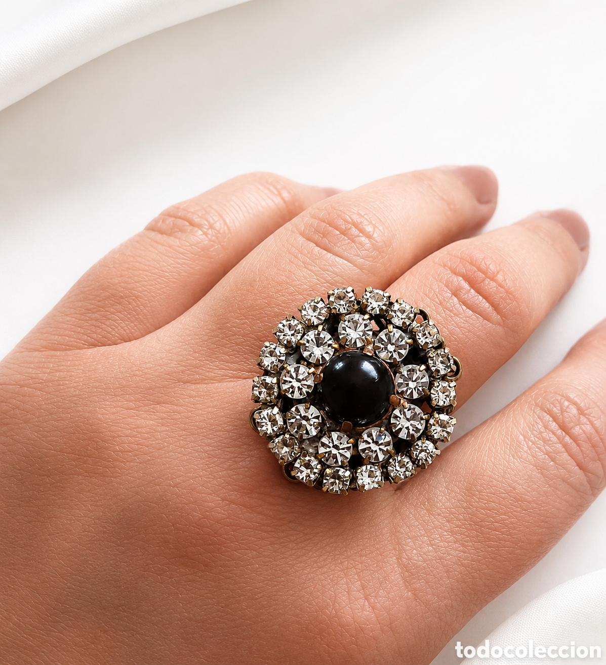 Joyeria: Anillo Art D&eacute;co vintage &ndash; Bot&oacute;n antiguo de cristal de Bohemia &ndash; Anillo grande ajustable