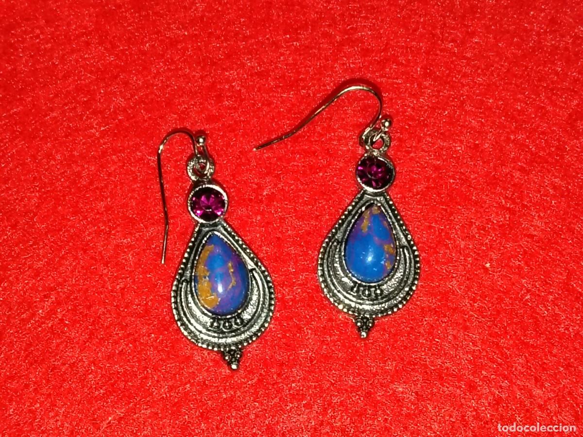 Jewelry: PRECIOSOS PENDIENTES EN PLATA TIBETANA Y PRECIOSAS PIEDRAS (VINTAGE)