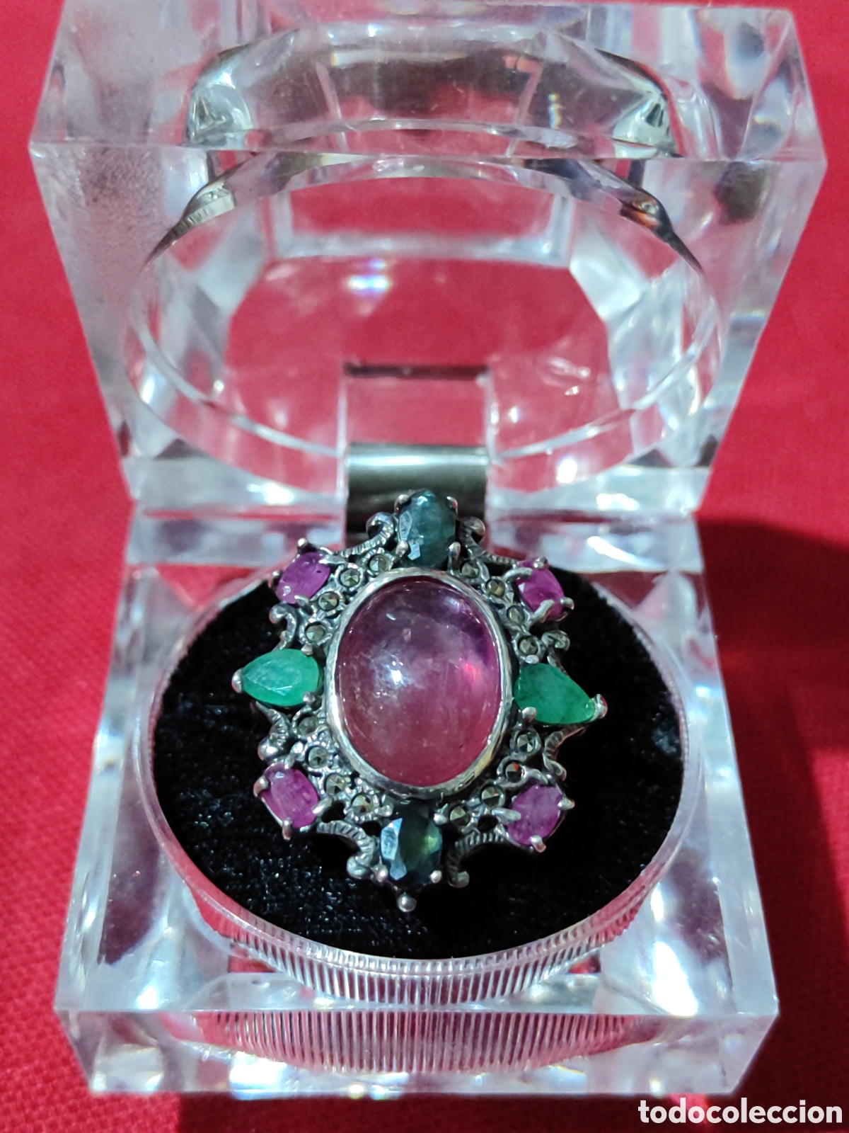 Joyeria: Original anillo de plata 925 con piedras de colores