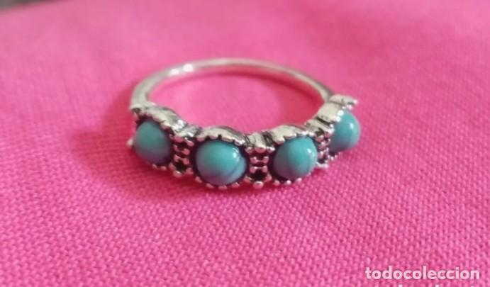 Joyeria: Original anillo color plata vieja con piedras azul turquesa 16mm di&aacute;m. Muy bonito