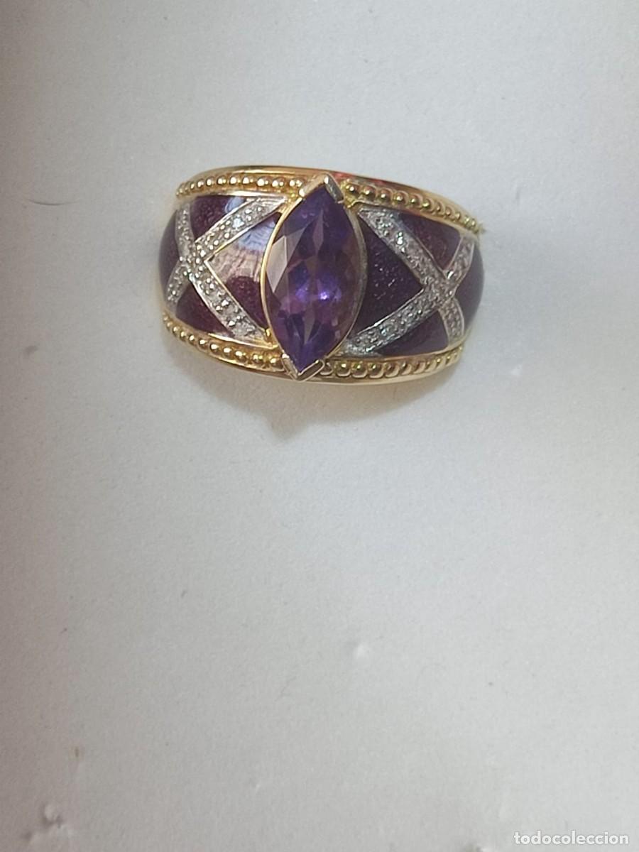 Joyeria: sortija oro esmaltado, diamantes naturales y amatista
