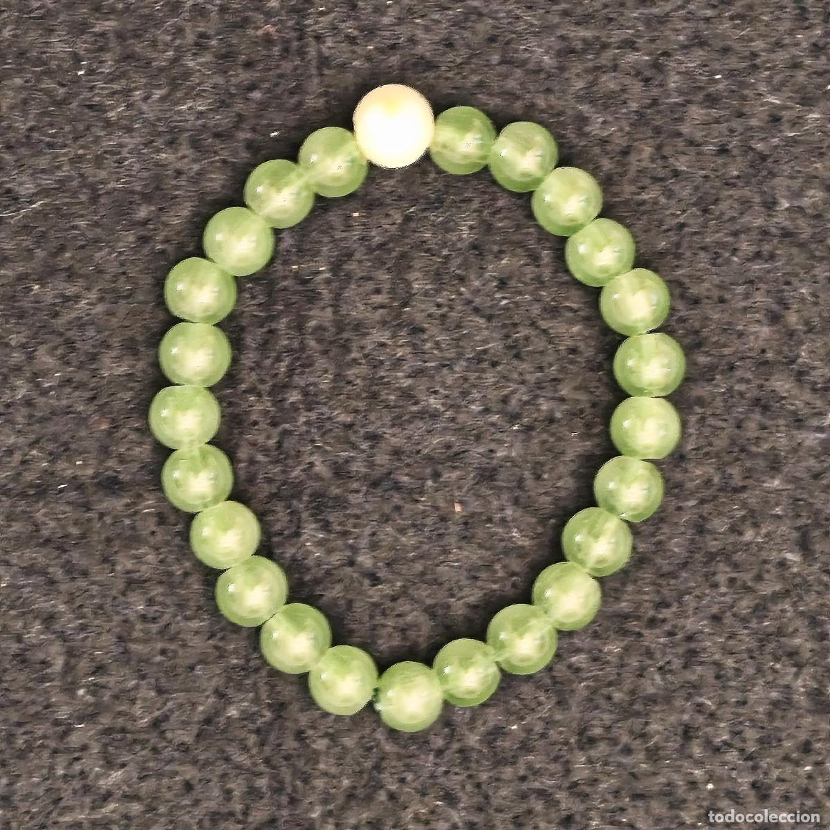 Joyeria: PULSERA ELASTICA DE CUARZO VERDE 8,5 MM CON PERLA CULTIVADA