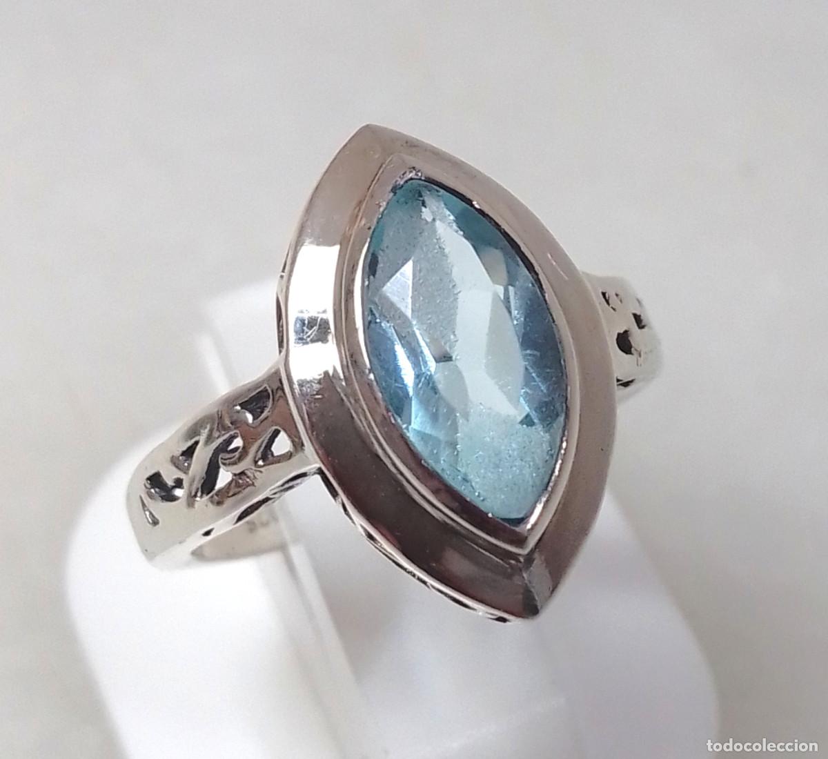 Joyeria: Anillo de plata de ley con aguamarina - Talla 12
